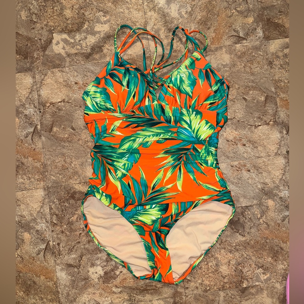 MERONA Tropical Orange and Green Women Swimsuit